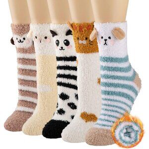Women's Multi 5 Pairs Fuzzy Socks for Warm Fluffy Cozy Winter Soft Home Slipper